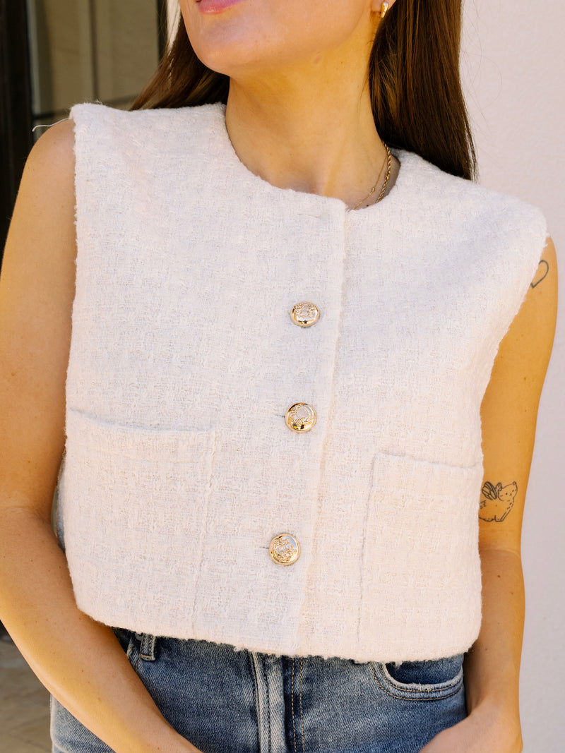 Tweed Crop Vest - Cream