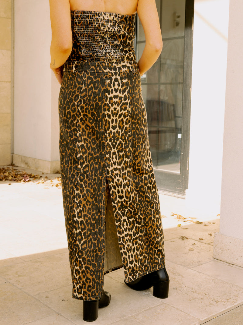 Leopard Denim Midi Dress