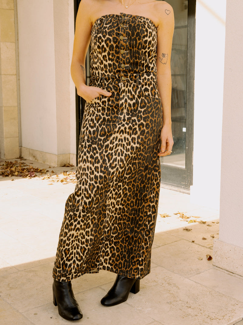 Leopard Denim Midi Dress