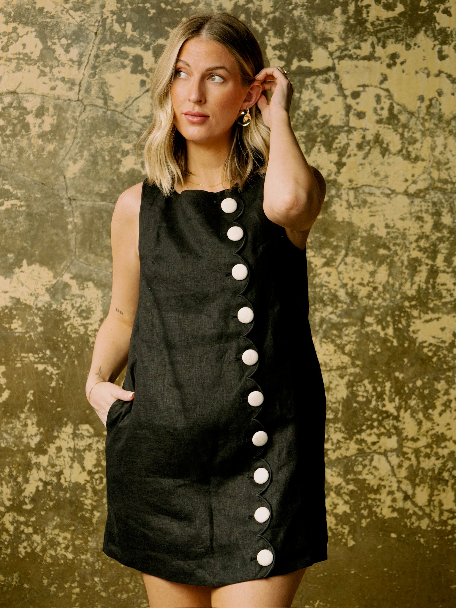 Scallop Button Shift Dress
