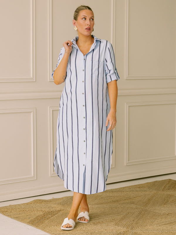 Coastal Classic Blue Button Up Maxi Dress