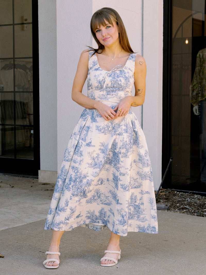 Blue Toile Midi Dress