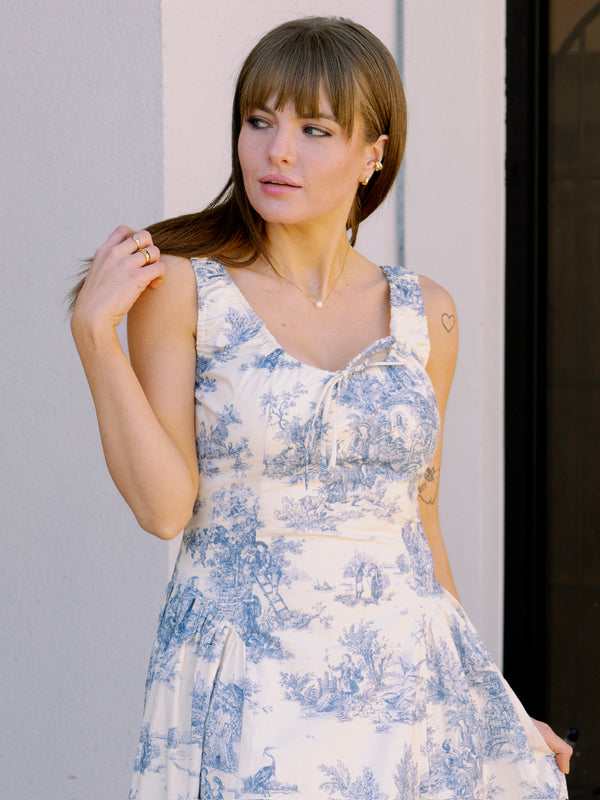 Blue Toile Midi Dress