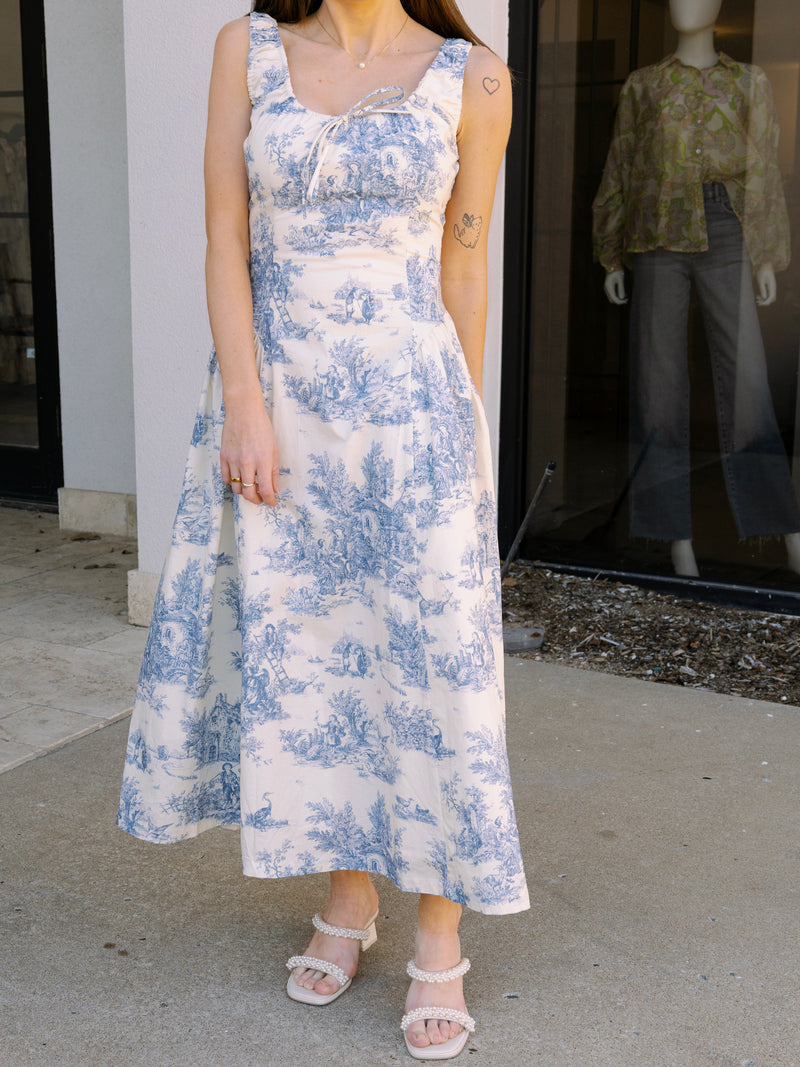 Blue Toile Midi Dress