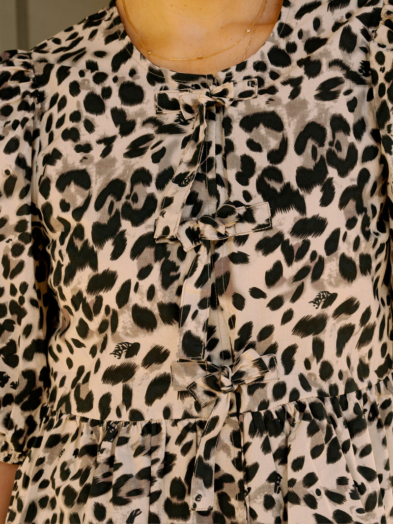 Leopard Puff Sleeve Peplum