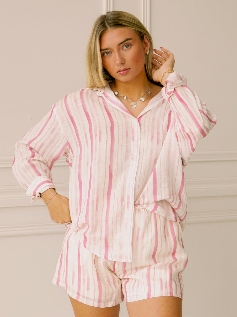 Lucy Paris Cera Button Down - Pink Stripe