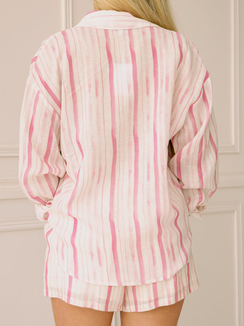 Lucy Paris Cera Button Down - Pink Stripe