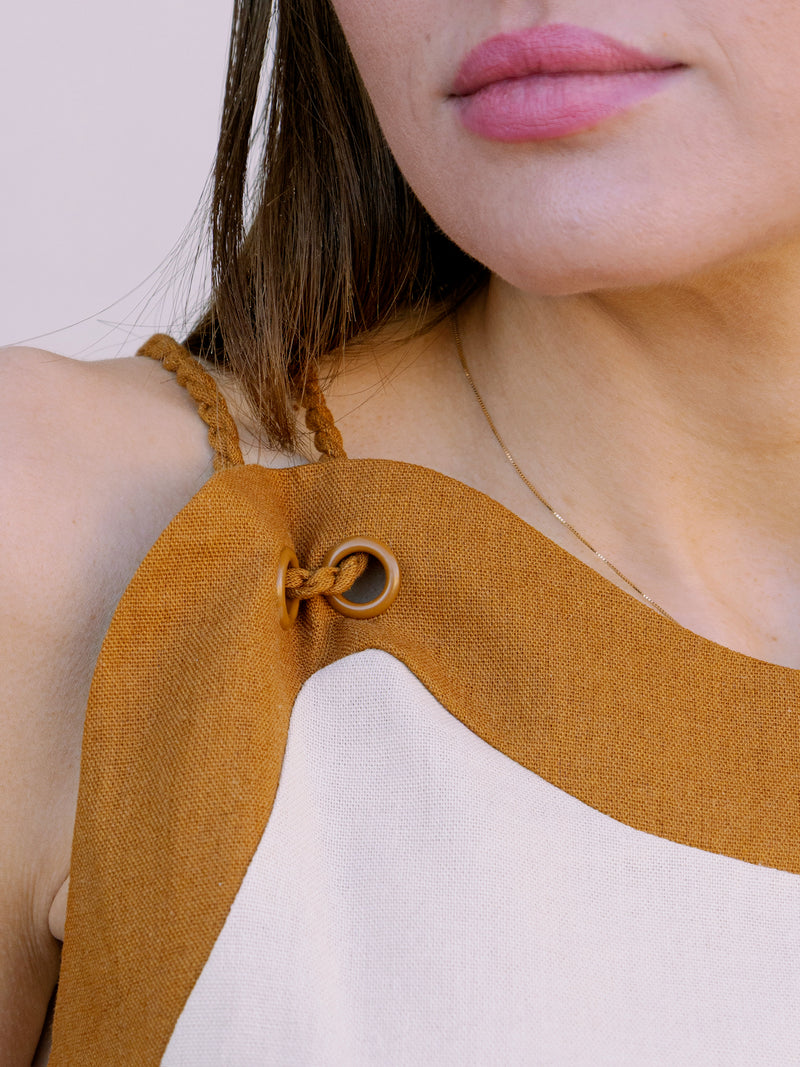 Tan Linen Wave Top