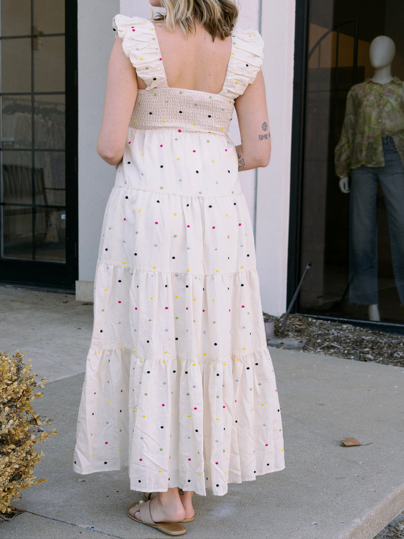 Meet Me in Santorini Confetti Cream Tiered Maxi Dress