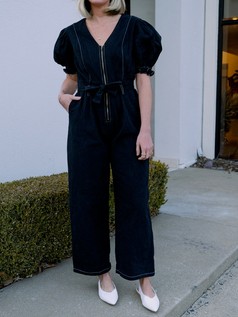 Denim Constrast Stitch Jumpsuit