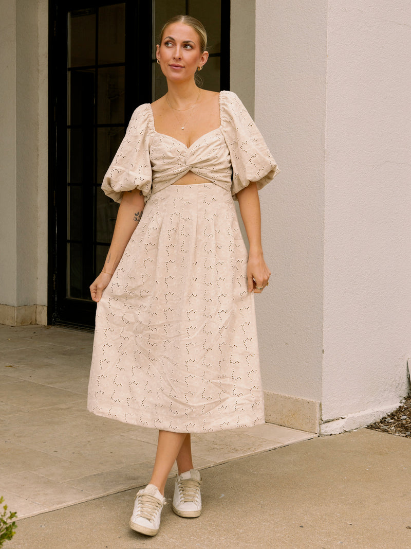 Eggshell Embroidered Midi Dress