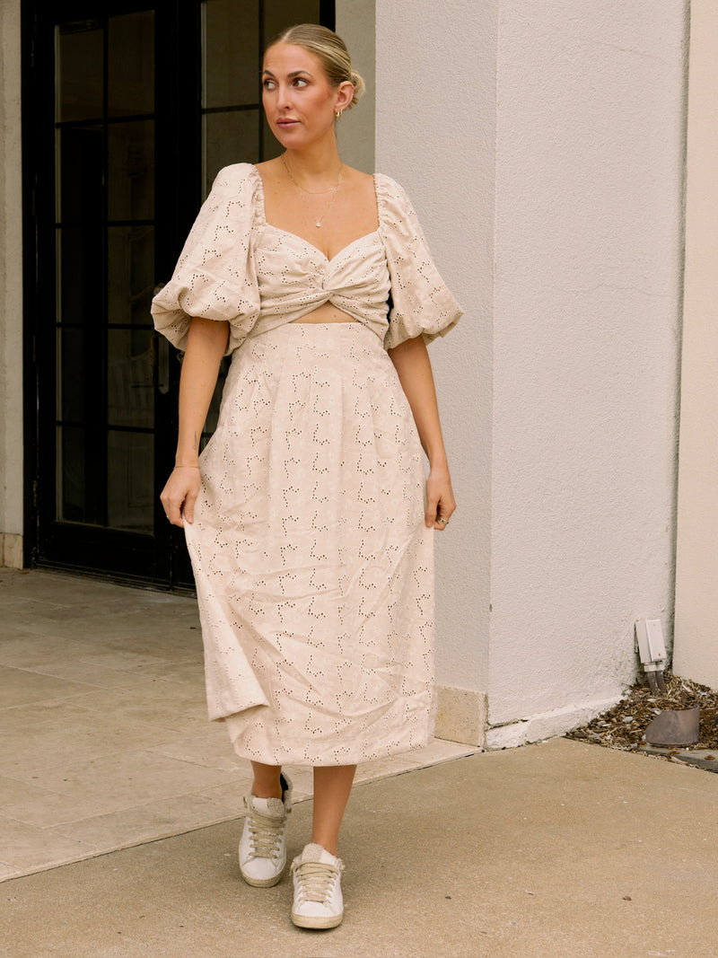 Eggshell Embroidered Midi Dress