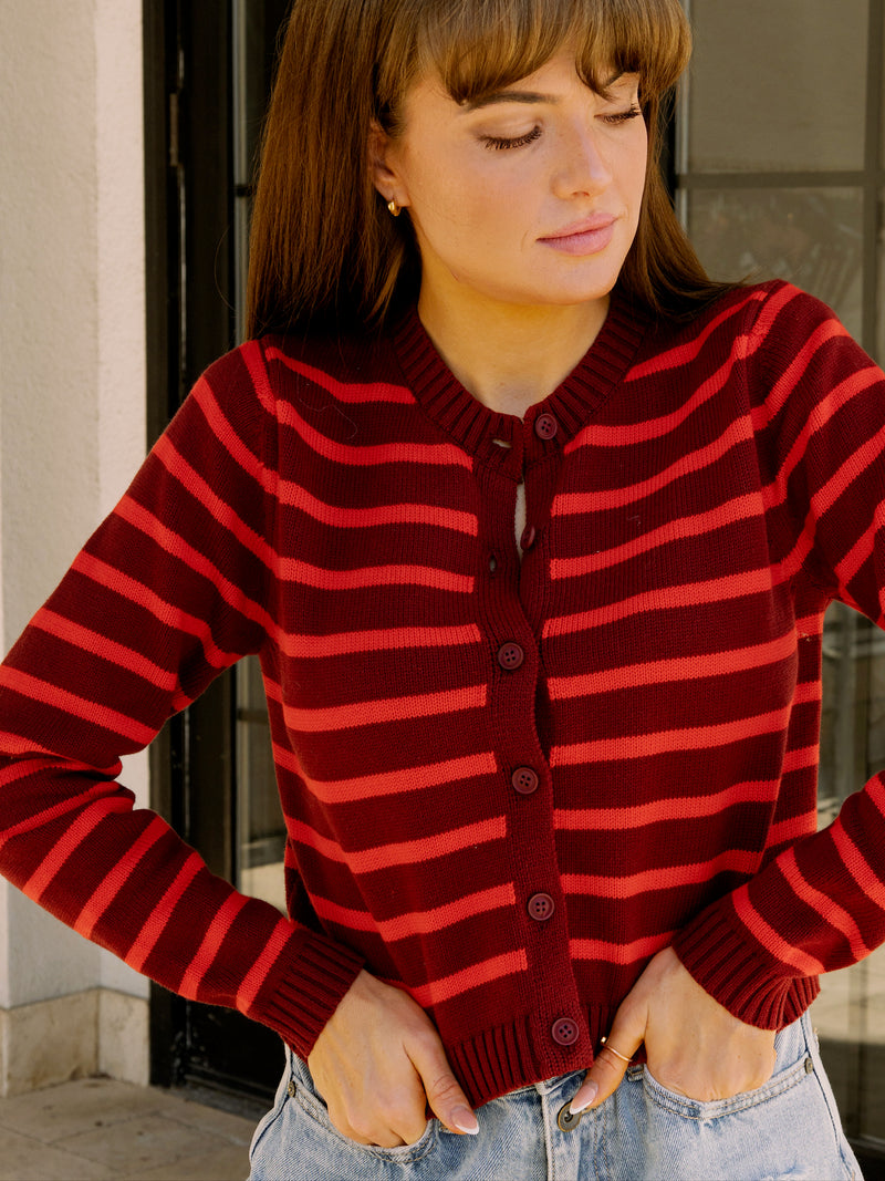 All Red Striped Sweater Cardigan