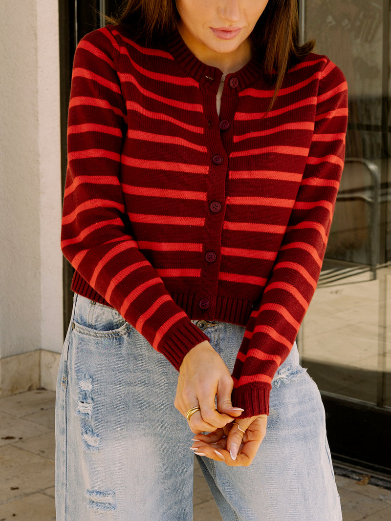 All Red Striped Sweater Cardigan