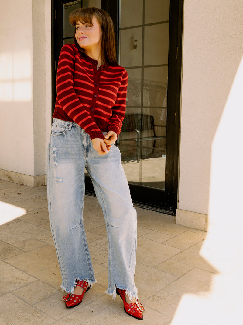 All Red Striped Sweater Cardigan