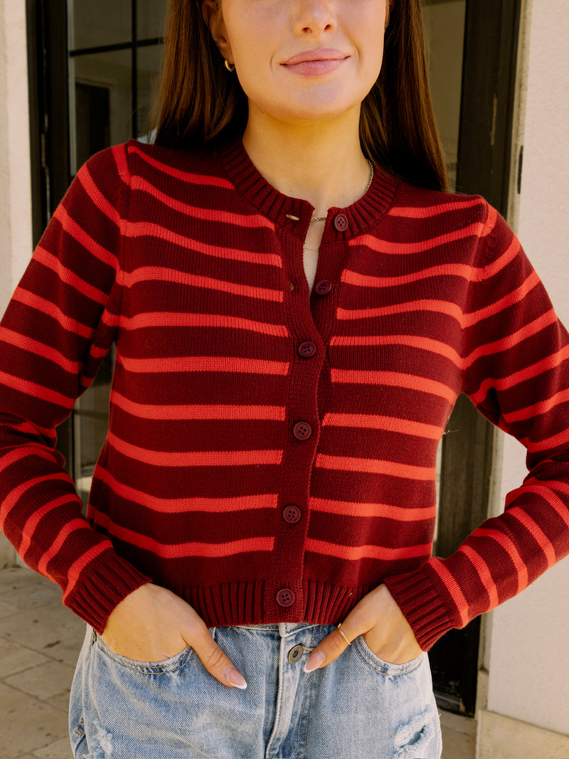 All Red Striped Sweater Cardigan