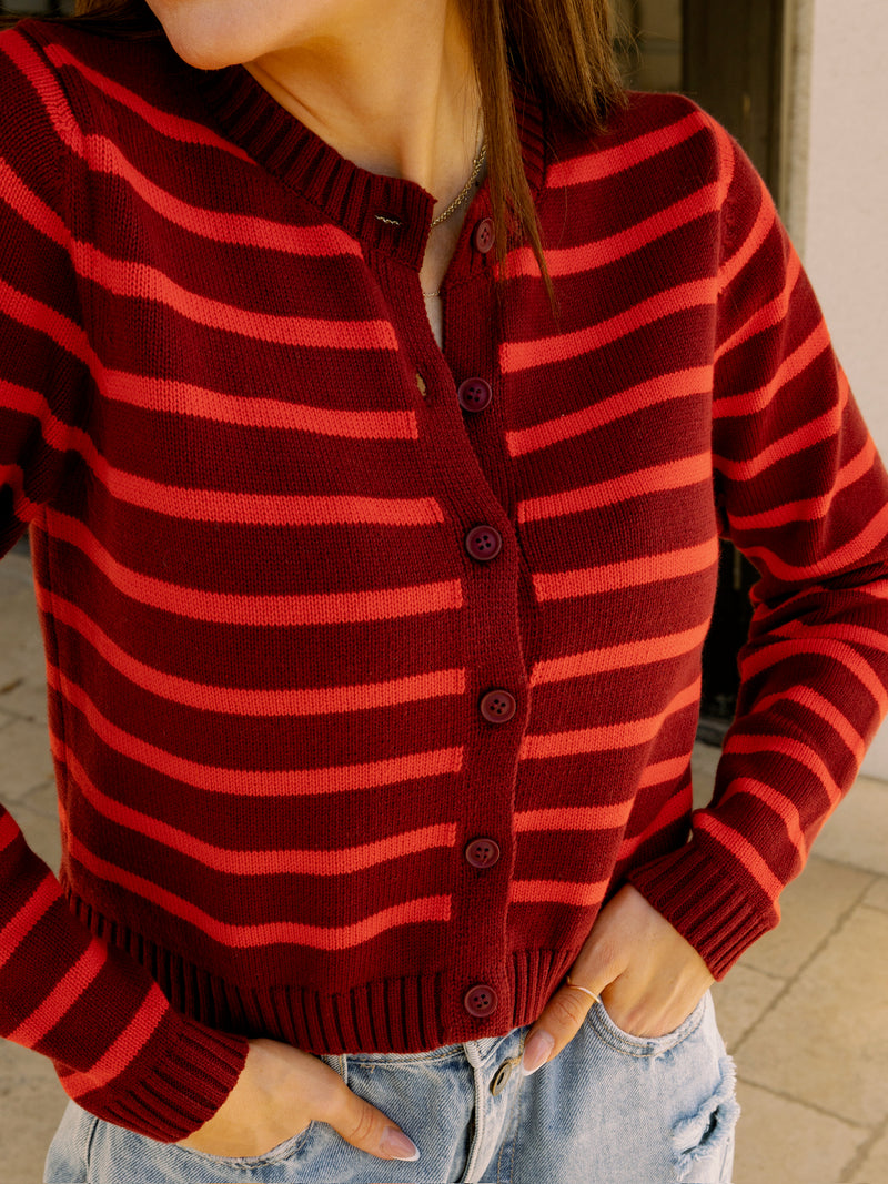 All Red Striped Sweater Cardigan