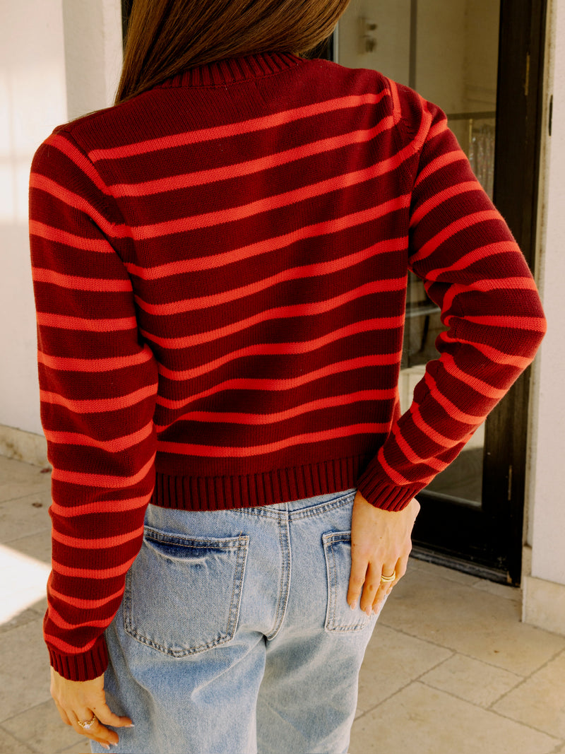 All Red Striped Sweater Cardigan