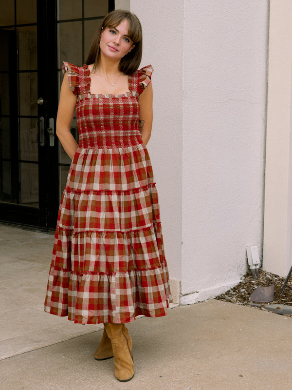 Plaid Smocked Midi Dress