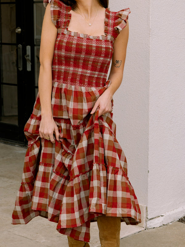 Plaid Smocked Midi Dress