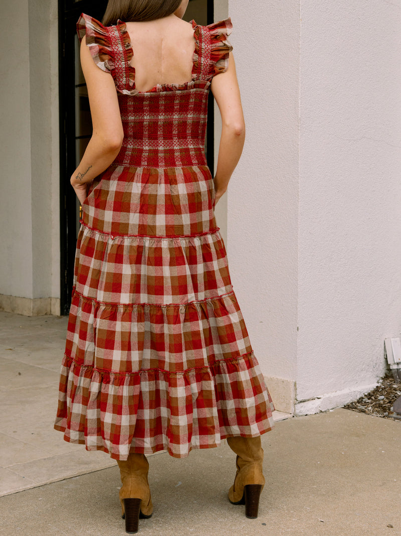 Plaid Smocked Midi Dress