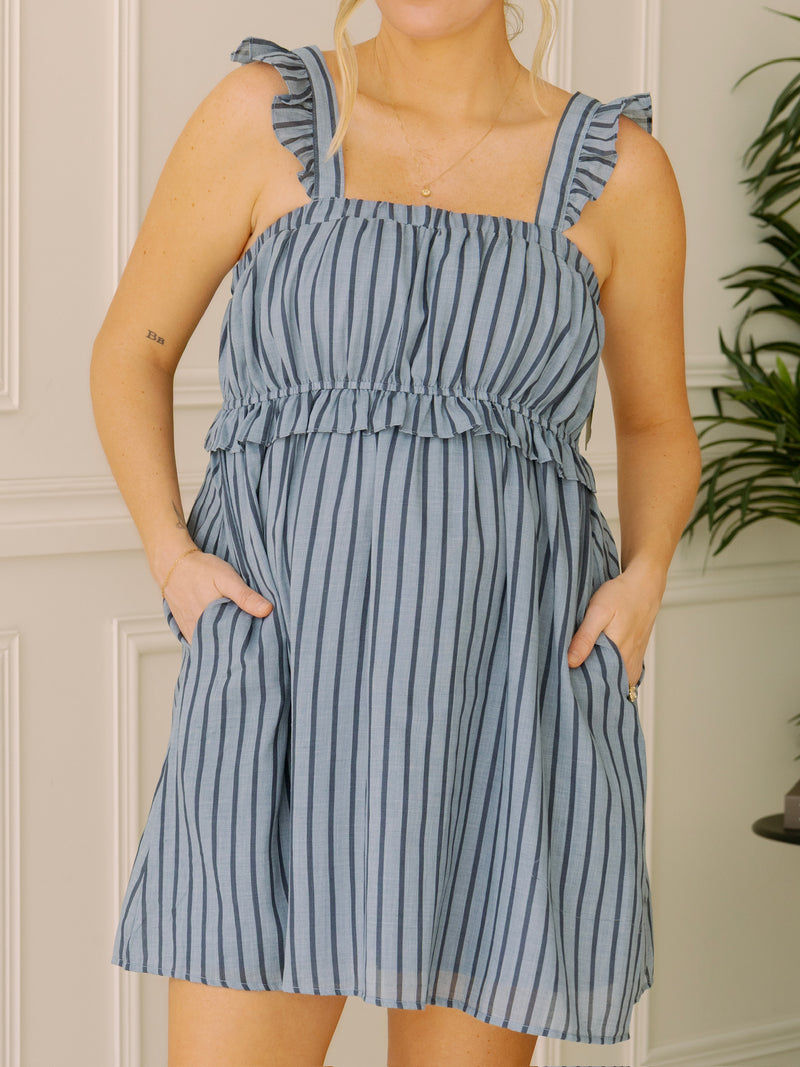 Down South Stripe Navy Mini Dress