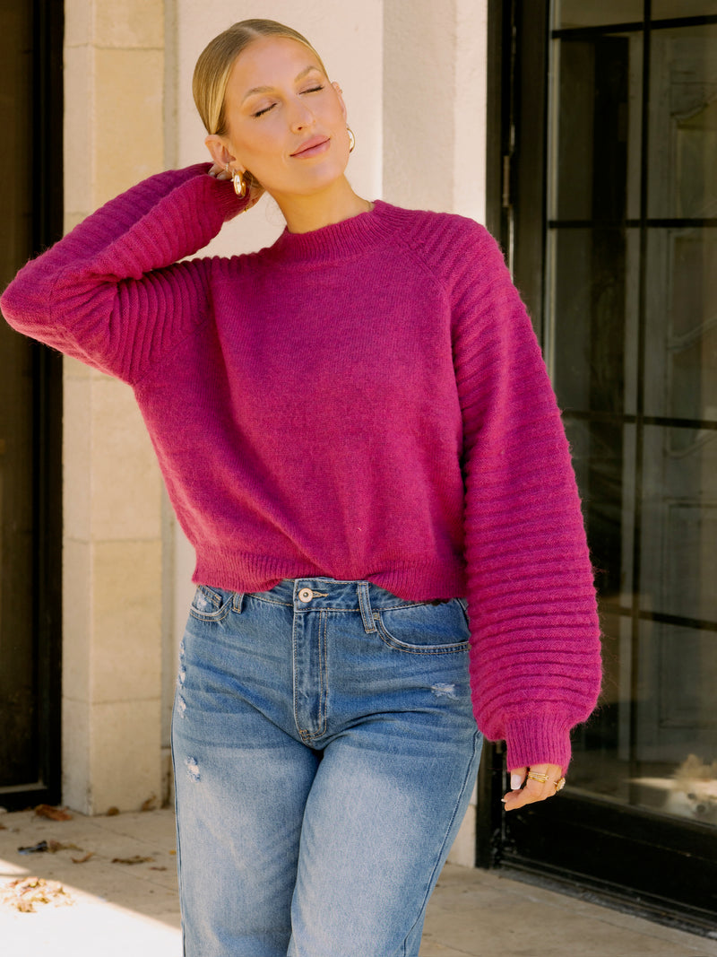 Kat Balloon Sleeve Sweater - Berry