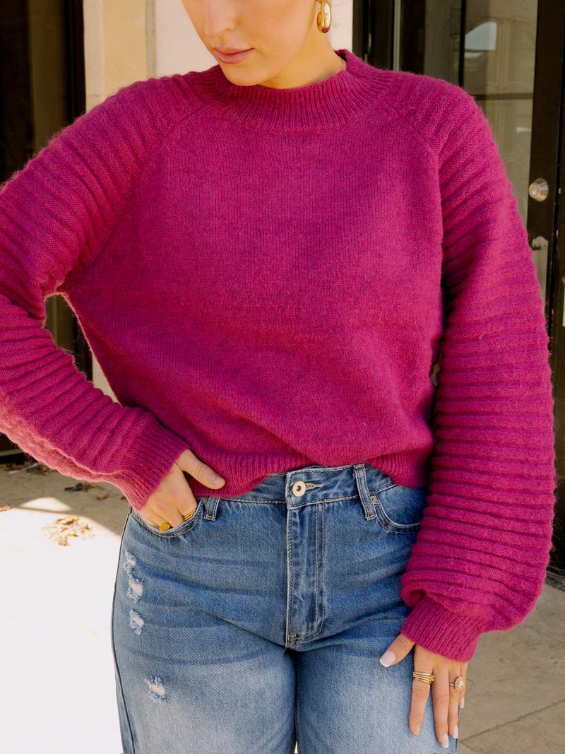 Kat Balloon Sleeve Sweater - Berry