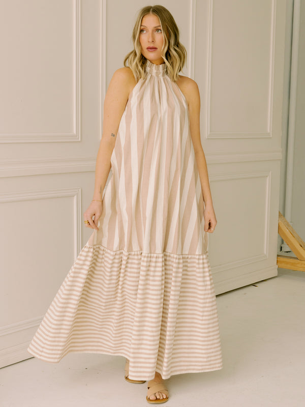 Corey Lynn Calter Avalon Dress in Tan Stripe