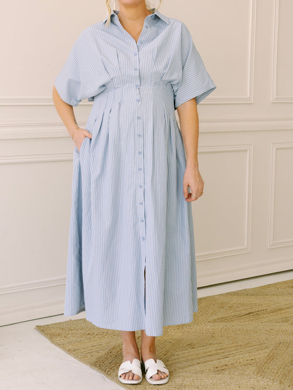 Sincerely Ours Blue Stripe Maria Midi Dress