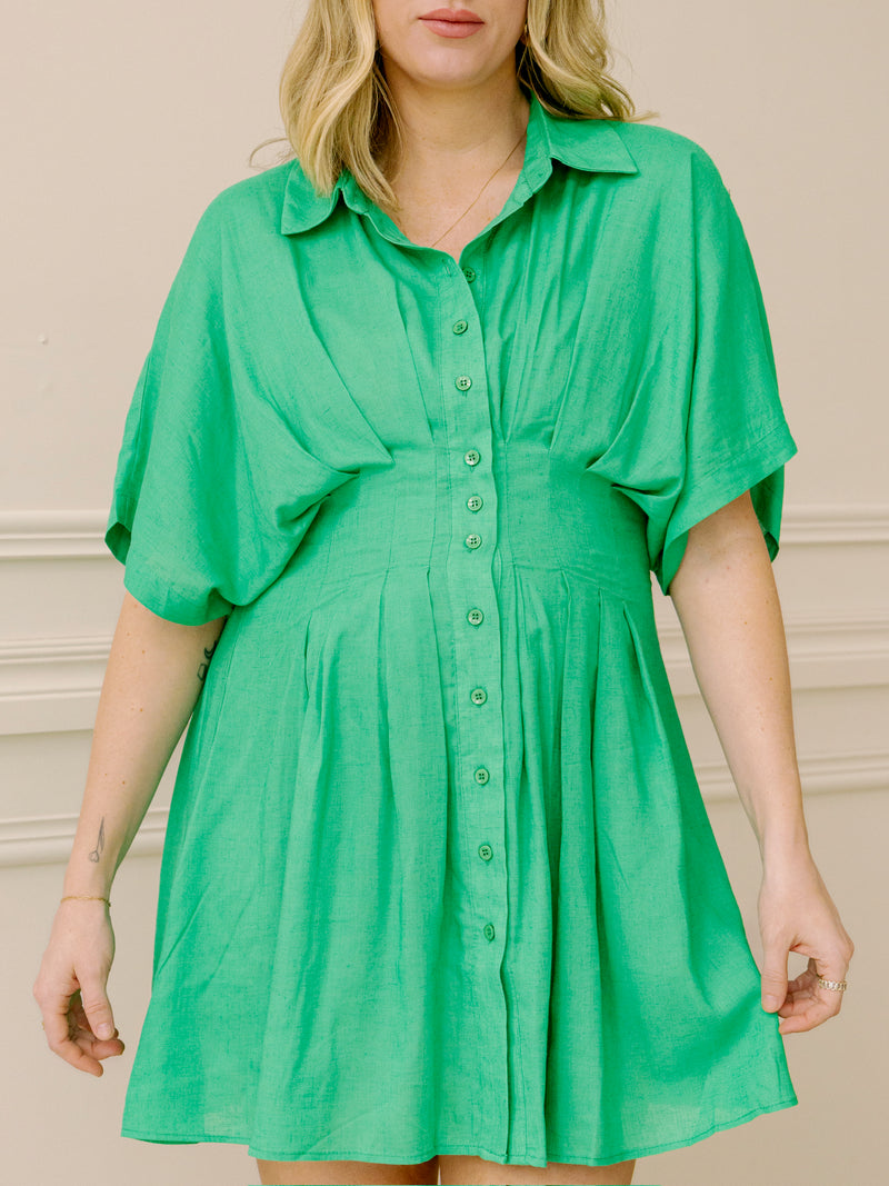 Gone Green Linen Shirt Dress
