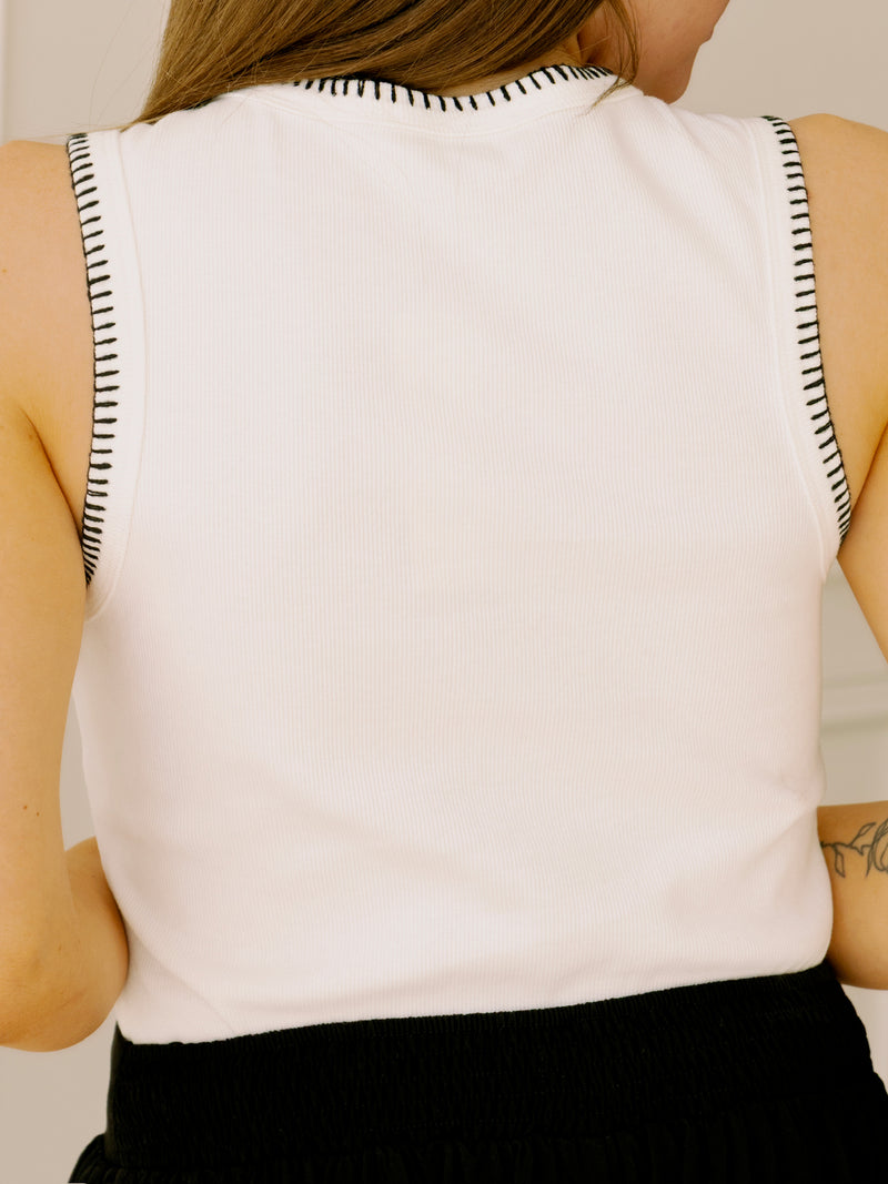 Stitched Trim White Tank