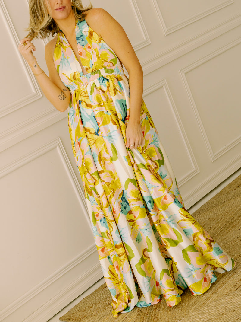 Meet Me in Santorini Sunset Bloom Maxi Dress