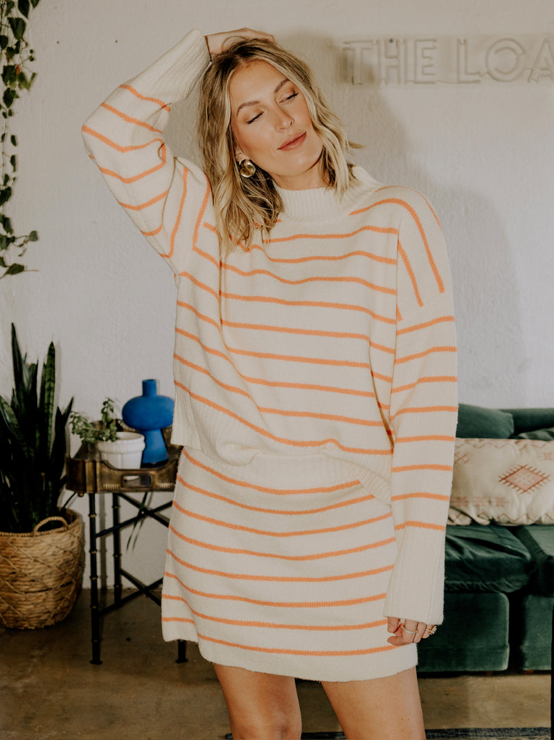 Geneva Striped Sweater - Cream/Coral