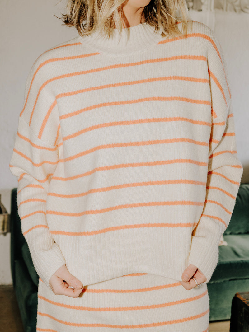 Geneva Striped Sweater - Cream/Coral