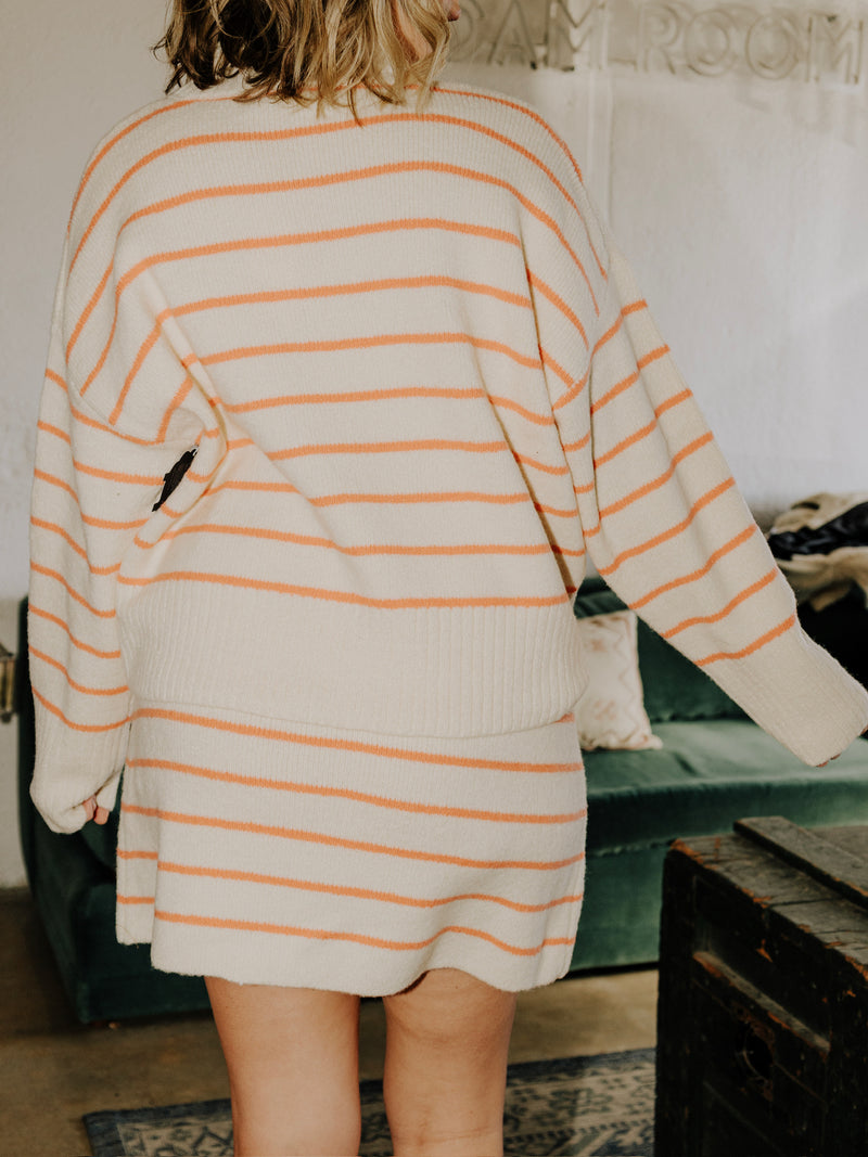 Geneva Striped Sweater - Cream/Coral