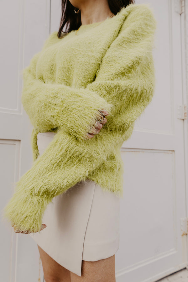 Light & Fuzzy Sweater - Lime