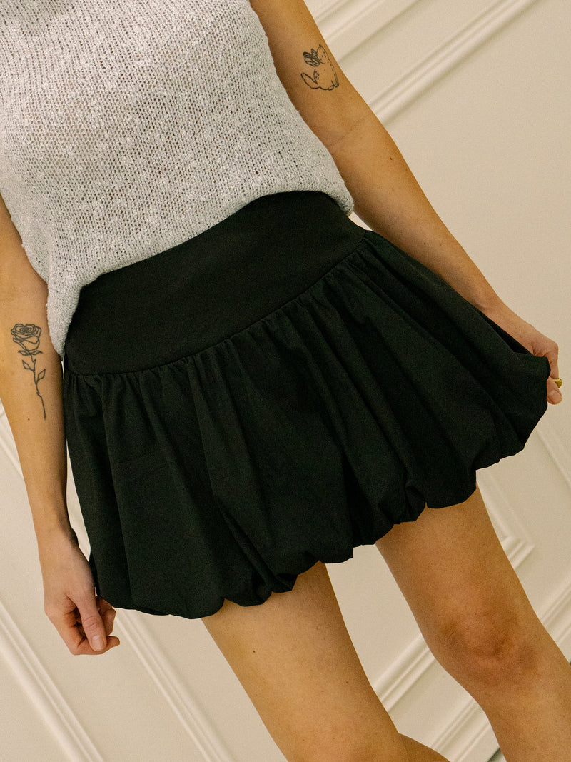 Black Bubble Hem Mini Skort