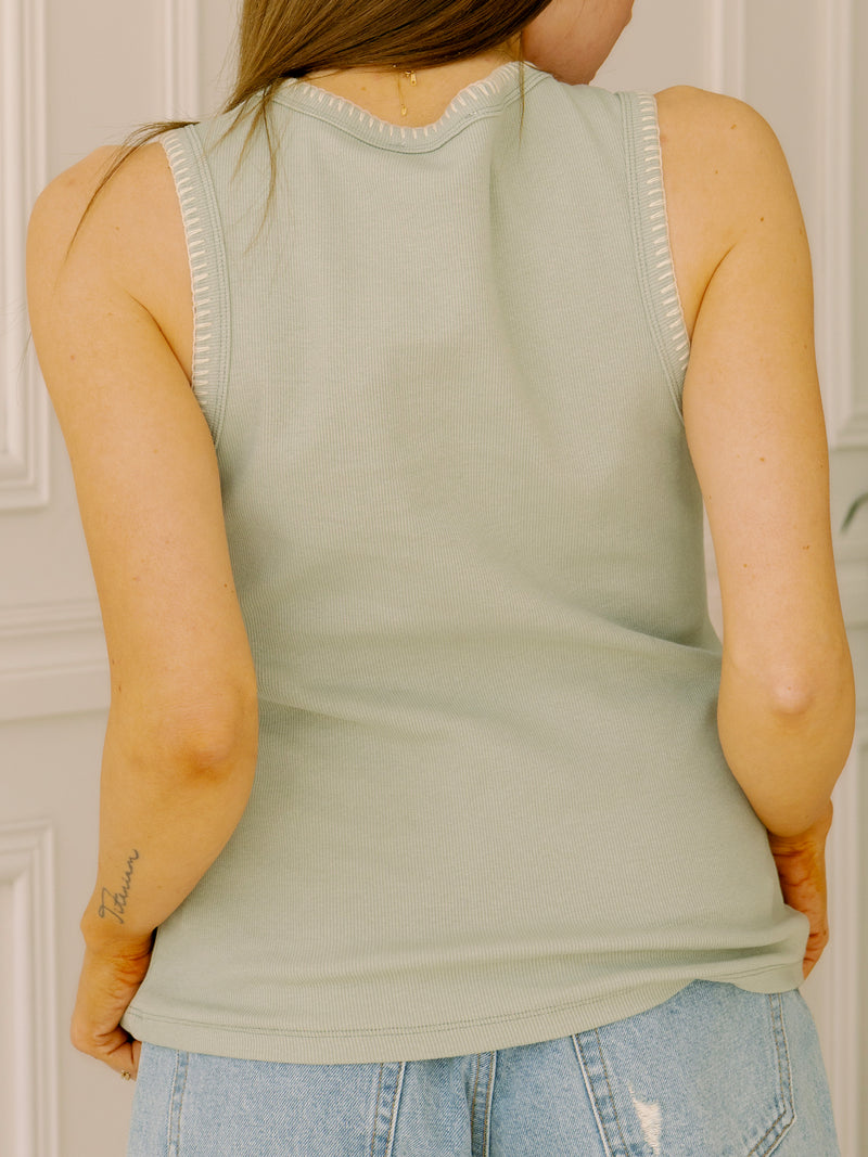 Stitched Trim Sage Tank