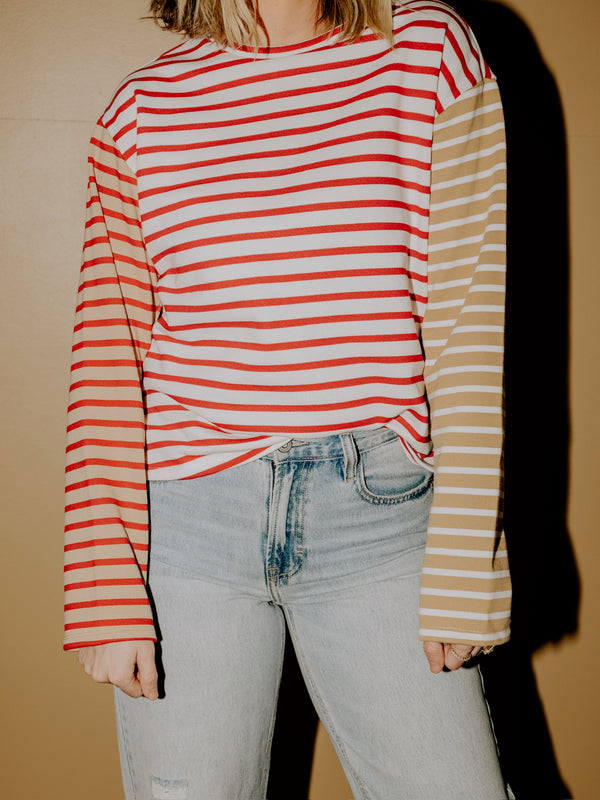 English Factory Stripe Color Block Sweatshirt - Red Multi