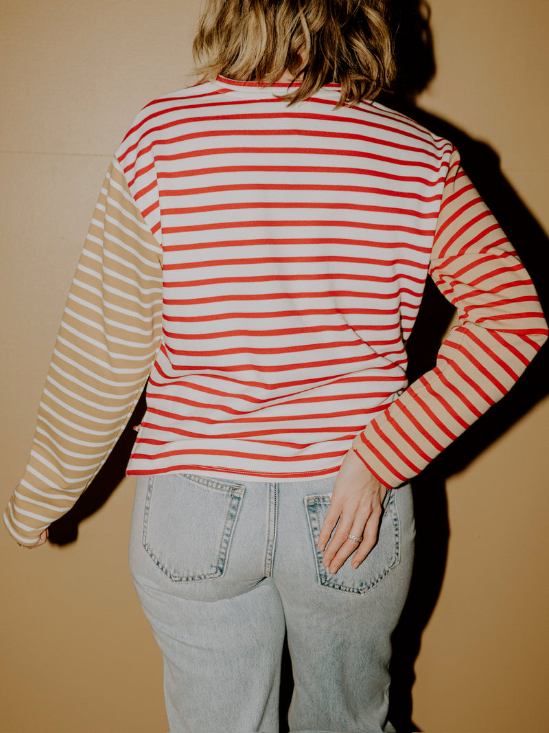 English Factory Stripe Color Block Sweatshirt - Red Multi