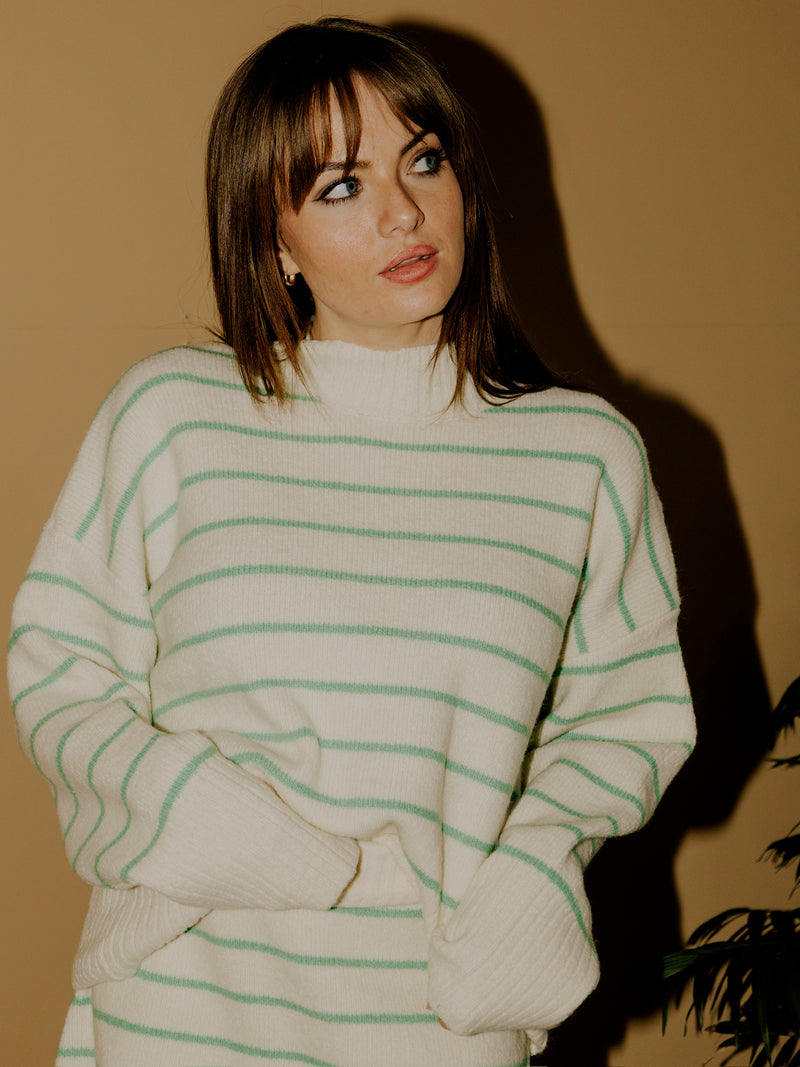 Geneva Striped Sweater - Cream/Green