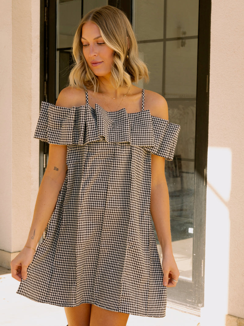 Julia Pleated Houndstooth Dress