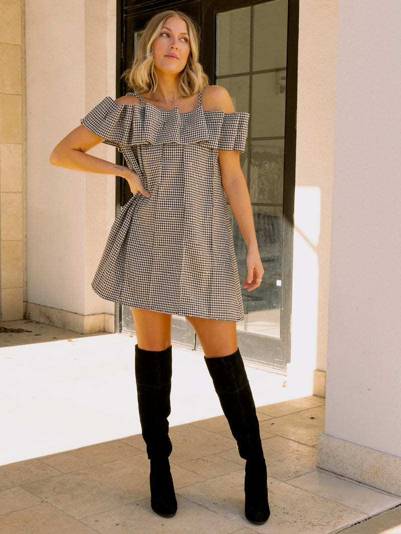 Julia Pleated Houndstooth Dress