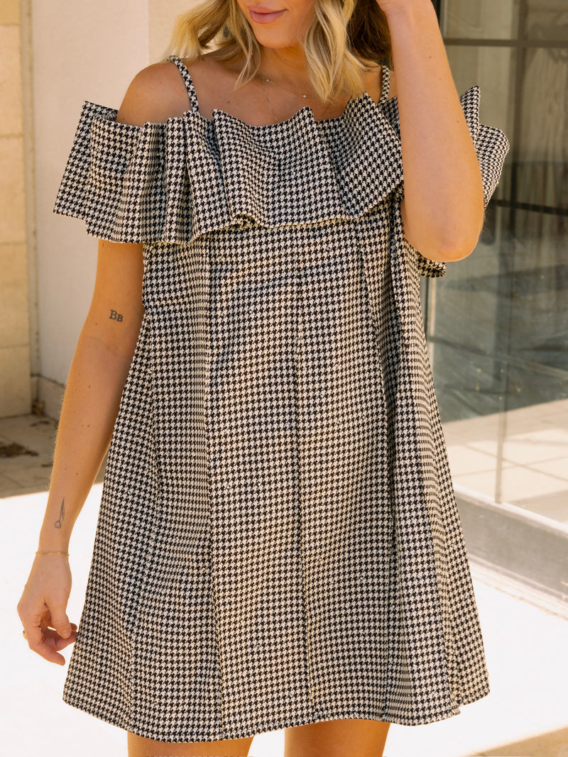 Julia Pleated Houndstooth Dress