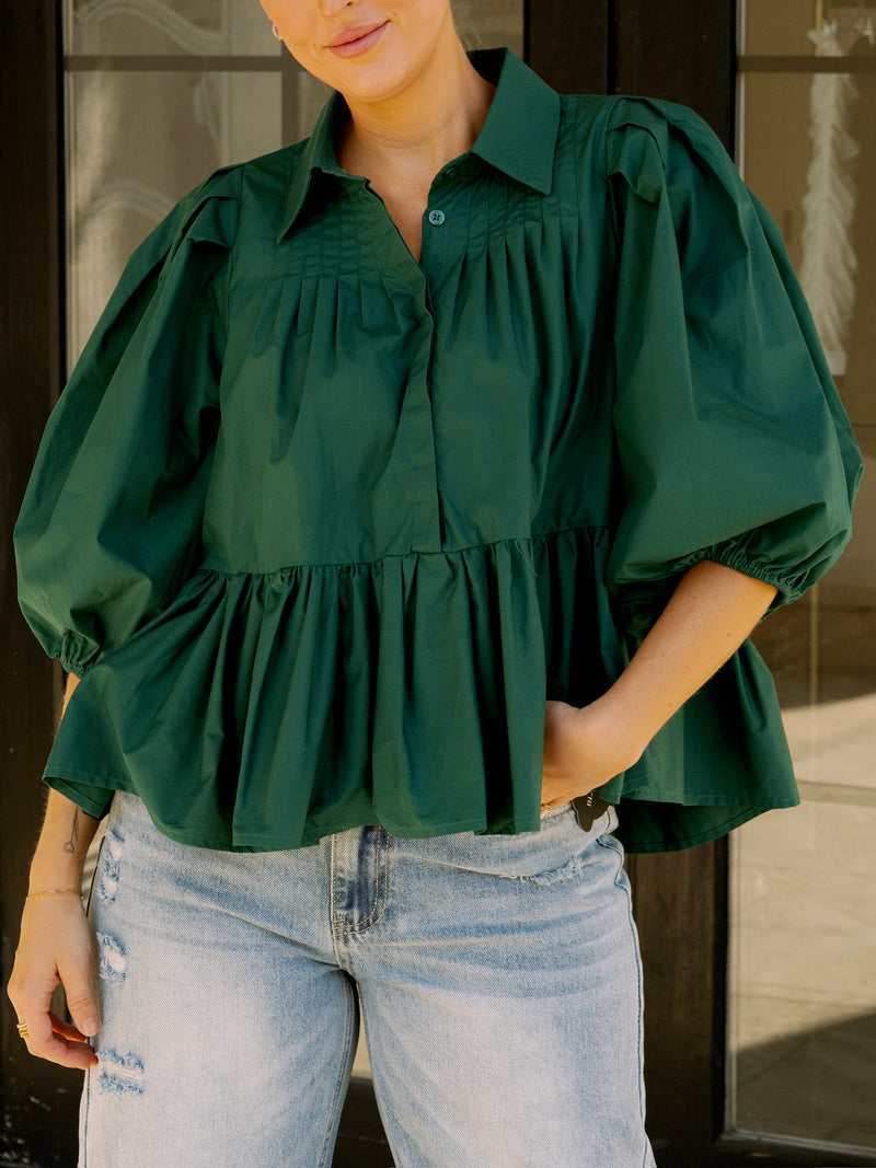 Hunter Green Poplin Blouse