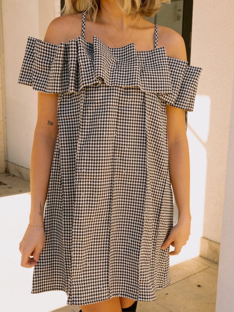 Julia Pleated Houndstooth Dress