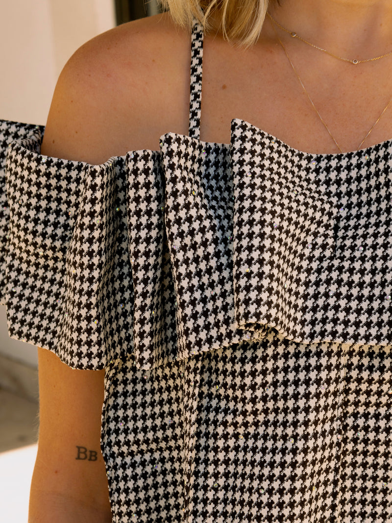 Julia Pleated Houndstooth Dress