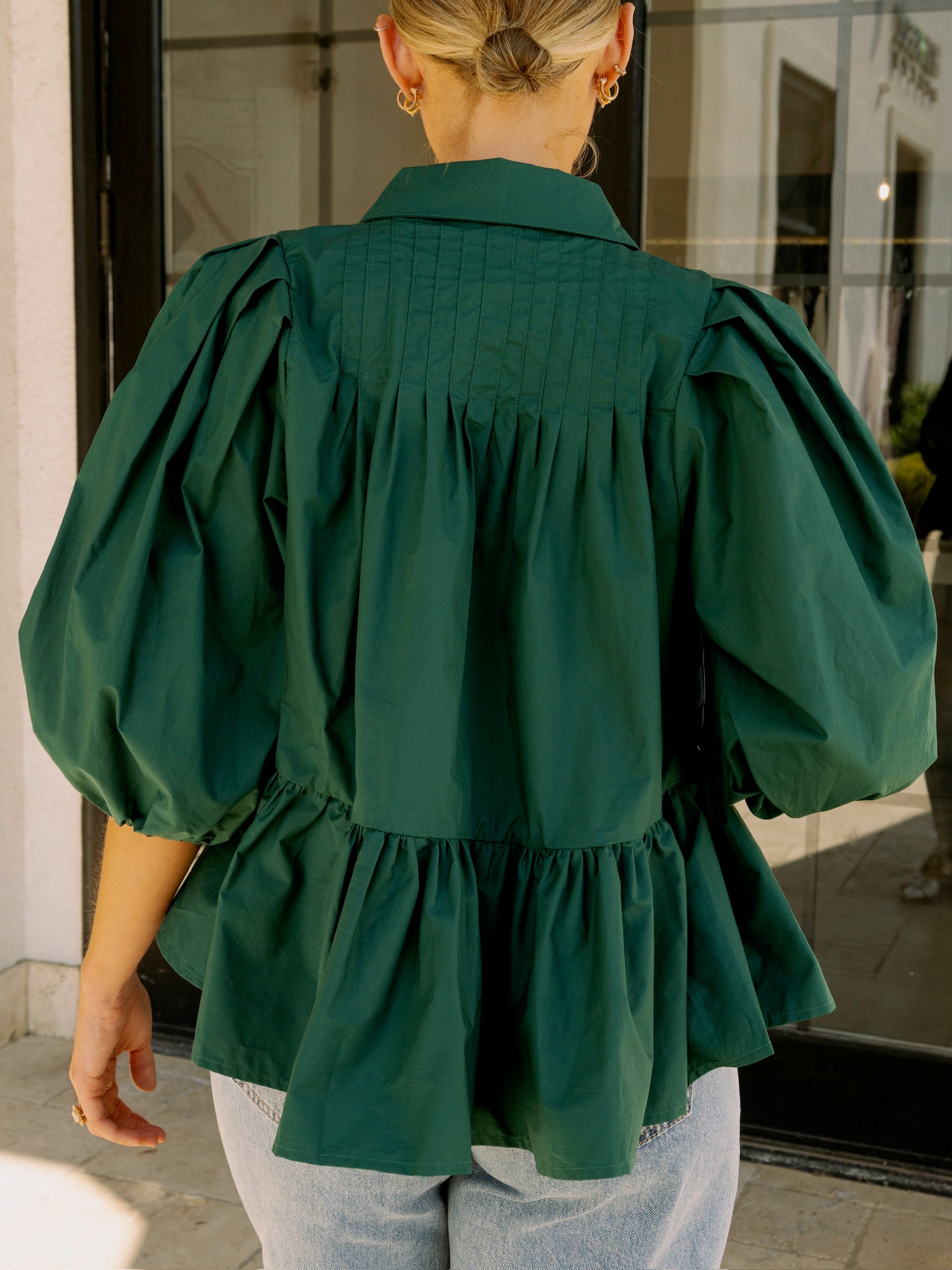 Meet Me in Santorini Hunter Green Poplin Blouse