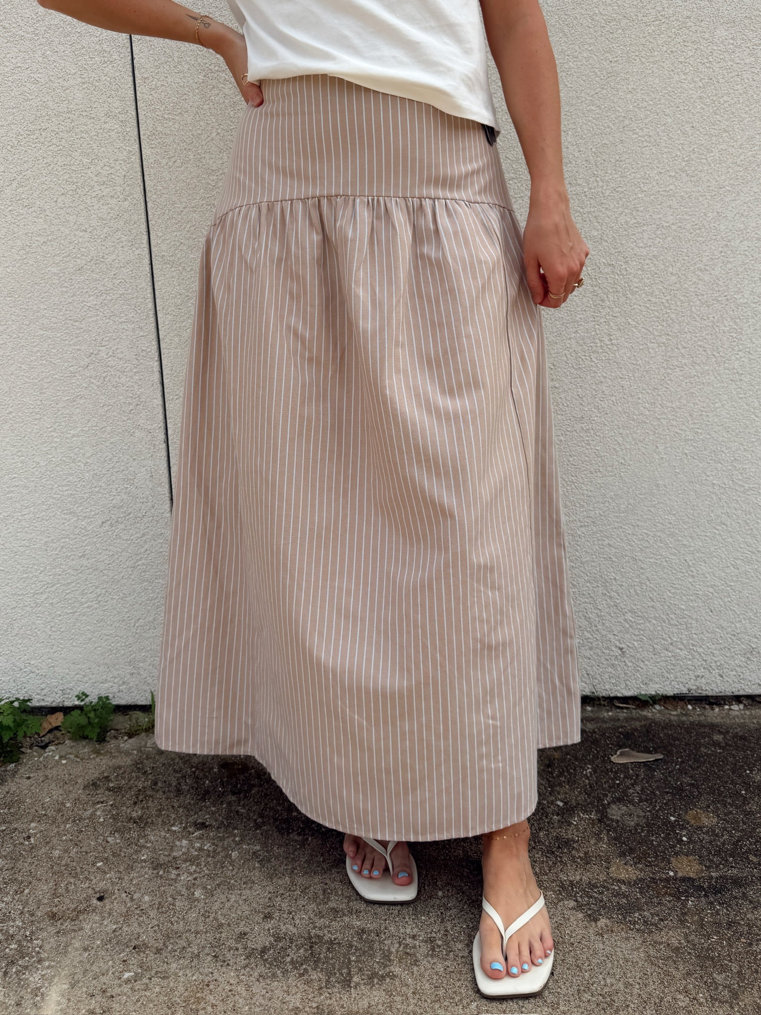 Set Your Sails Skirt - Taupe/Blue Stripe